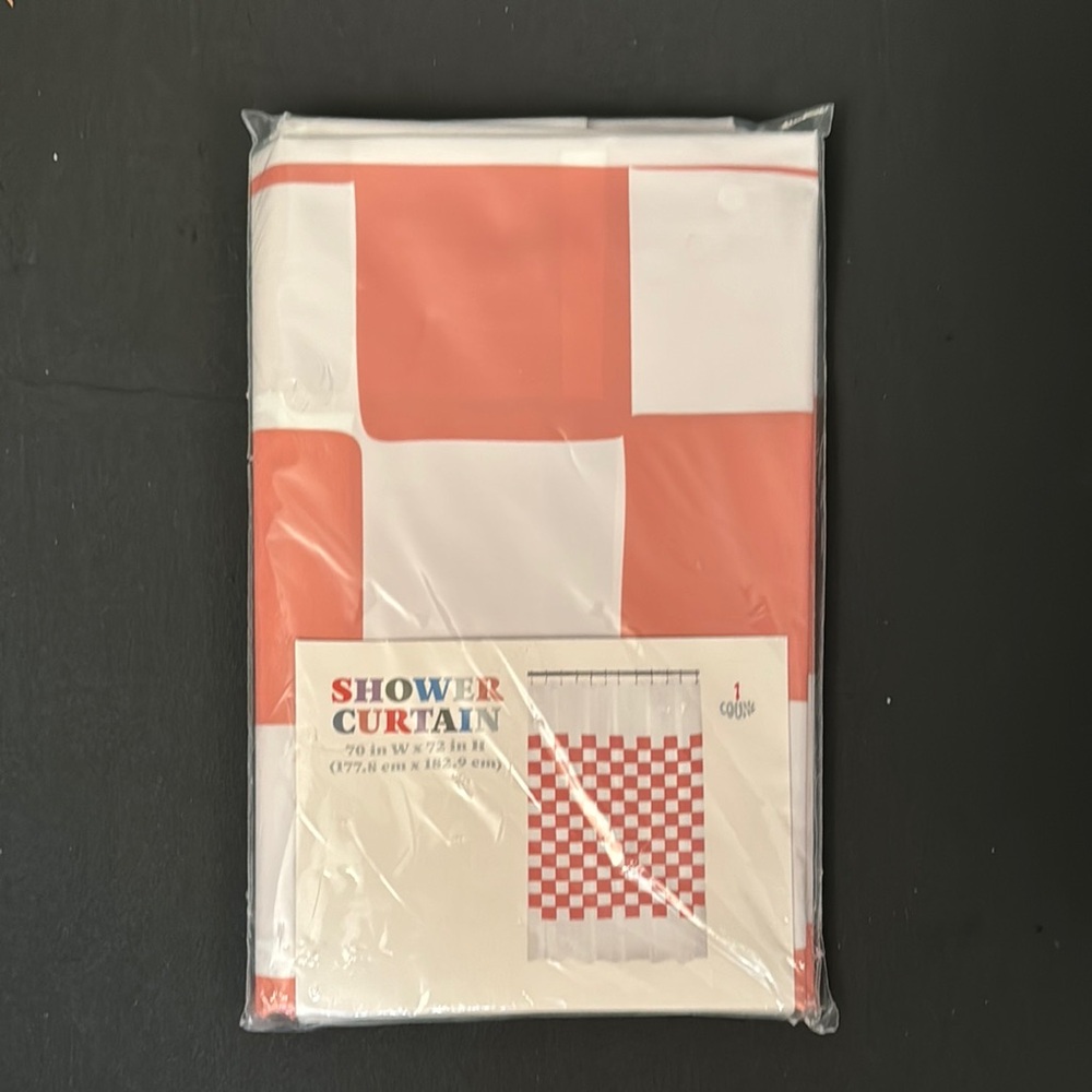 Checkered Orange and White Shower Curtain